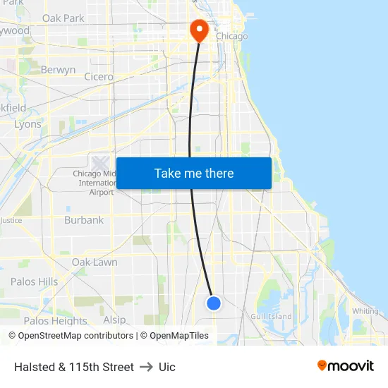 Halsted & 115th Street to Uic map