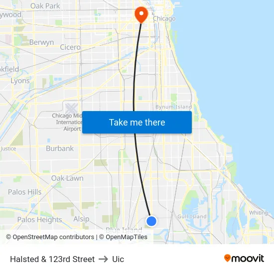 Halsted & 123rd Street to Uic map