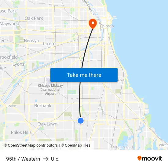 95th / Western to Uic map