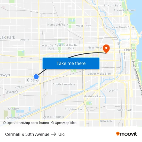 Cermak & 50th Avenue to Uic map