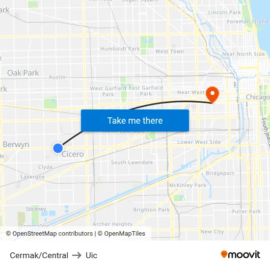 Cermak/Central to Uic map