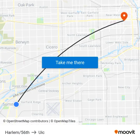 Harlem/56th to Uic map