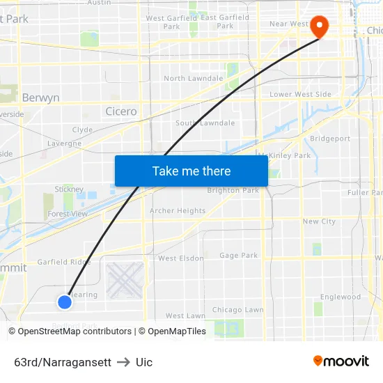 63rd/Narragansett to Uic map