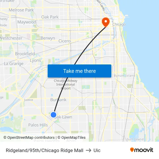 Ridgeland/95th/Chicago Ridge Mall to Uic map