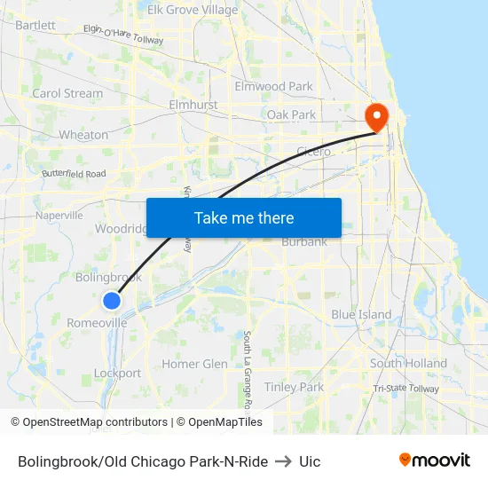 Bolingbrook/Old Chicago Park-N-Ride to Uic map