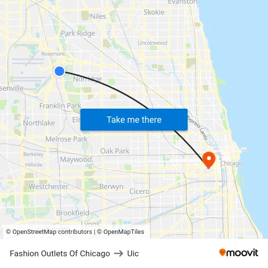 Fashion Outlets Of Chicago to Uic map
