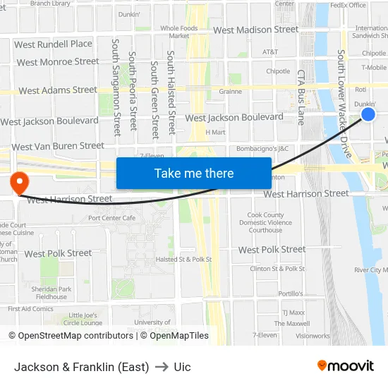 Jackson & Franklin (East) to Uic map