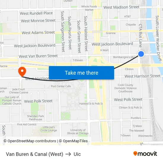 Van Buren & Canal (West) to Uic map