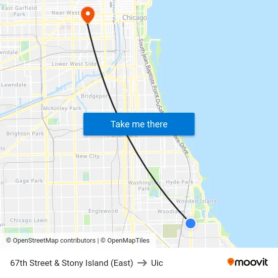67th Street & Stony Island (East) to Uic map