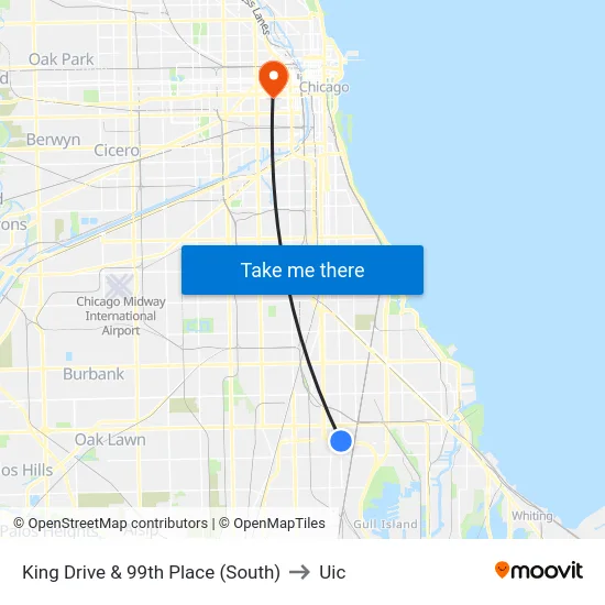 King Drive & 99th Place (South) to Uic map