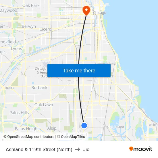 Ashland & 119th Street (North) to Uic map