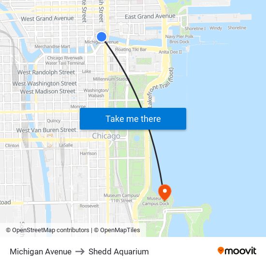 Michigan Avenue to Shedd Aquarium map