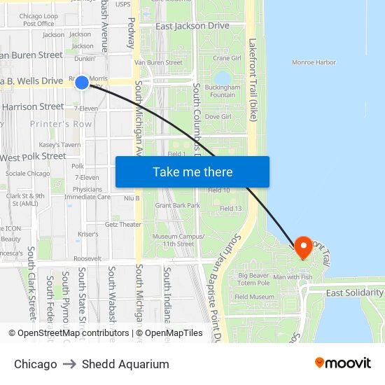 Chicago to Shedd Aquarium map