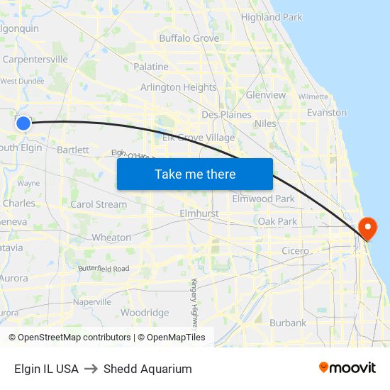 Elgin IL USA to Shedd Aquarium map