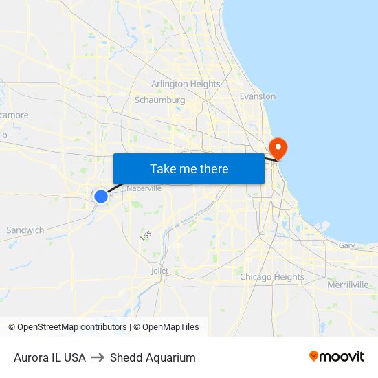 Aurora IL USA to Shedd Aquarium map