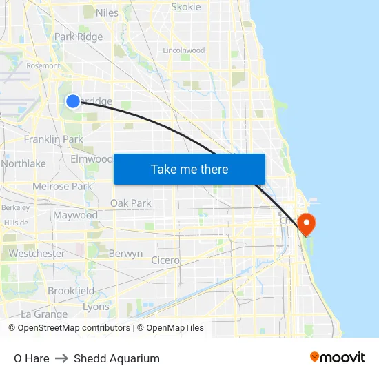 O Hare to Shedd Aquarium map