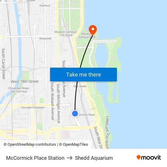 McCormick Place Station to Shedd Aquarium map