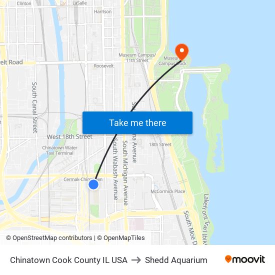Chinatown Cook County IL USA to Shedd Aquarium map