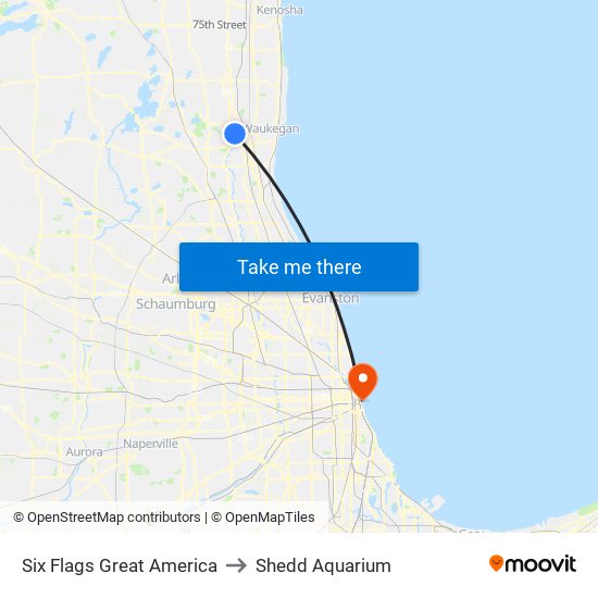 Six Flags Great America to Shedd Aquarium map
