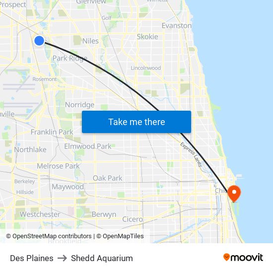 Des Plaines to Shedd Aquarium map