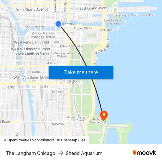 The Langham Chicago to Shedd Aquarium map