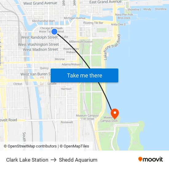 Clark Lake Station to Shedd Aquarium map