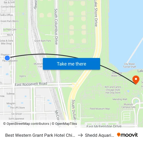 Best Western Grant Park Hotel Chicago to Shedd Aquarium map