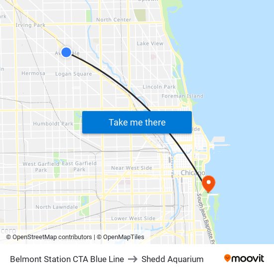 Belmont Station CTA Blue Line to Shedd Aquarium map