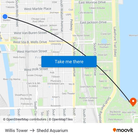 Willis Tower to Shedd Aquarium map