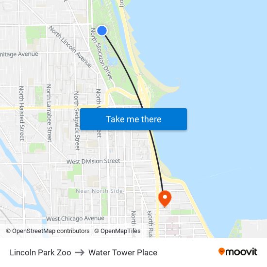 Lincoln Park Zoo to Water Tower Place map