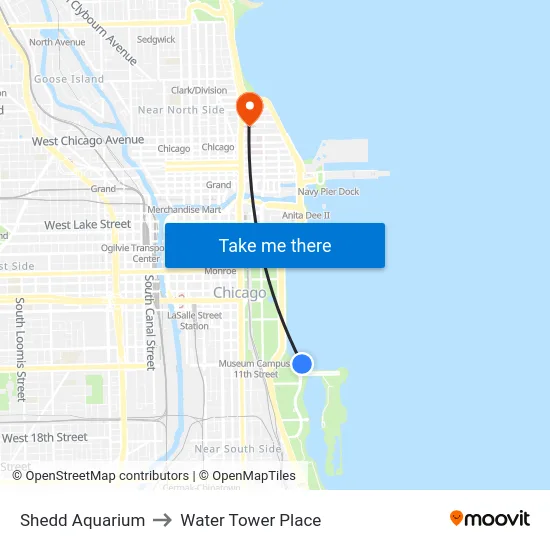 Shedd Aquarium to Water Tower Place map