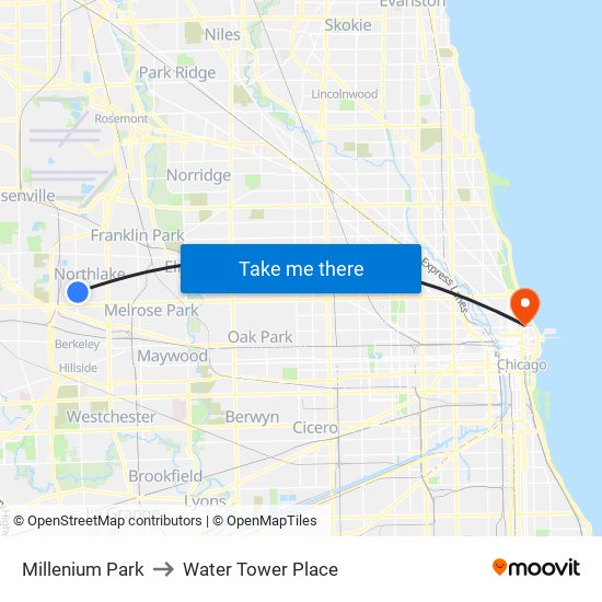 Millenium Park to Water Tower Place map