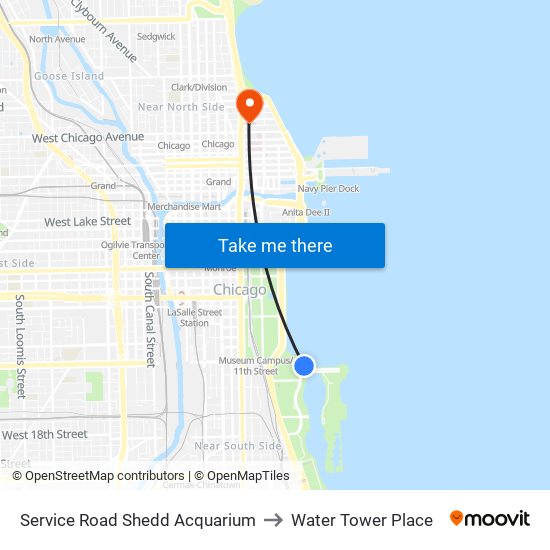 Service Road Shedd Acquarium to Water Tower Place map