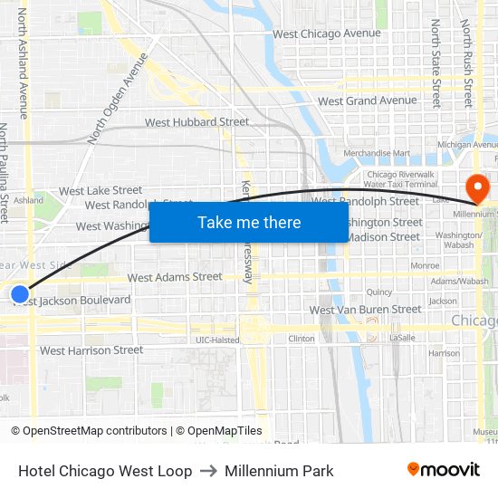 Hotel Chicago West Loop to Millennium Park map