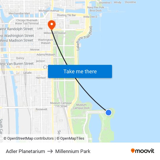 Adler Planetarium to Millennium Park map