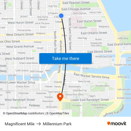 Magnificent Mile to Millennium Park map