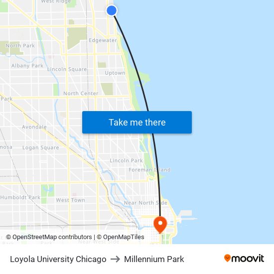 Loyola University Chicago to Millennium Park map