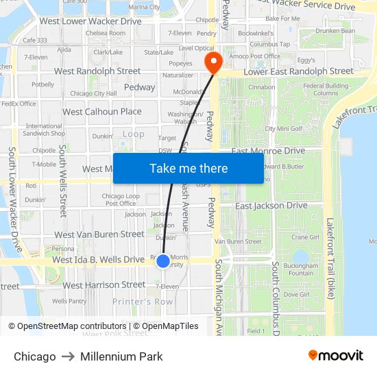 Chicago to Millennium Park map