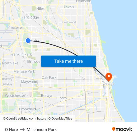 O Hare to Millennium Park map