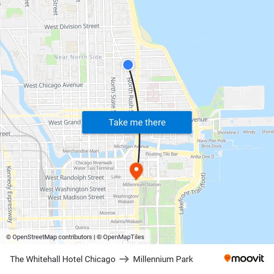 The Whitehall Hotel Chicago to Millennium Park map