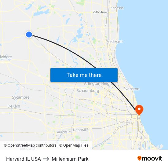 Harvard IL USA to Millennium Park map