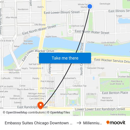 Embassy Suites Chicago Downtown Magnificent Mile to Millennium Park map