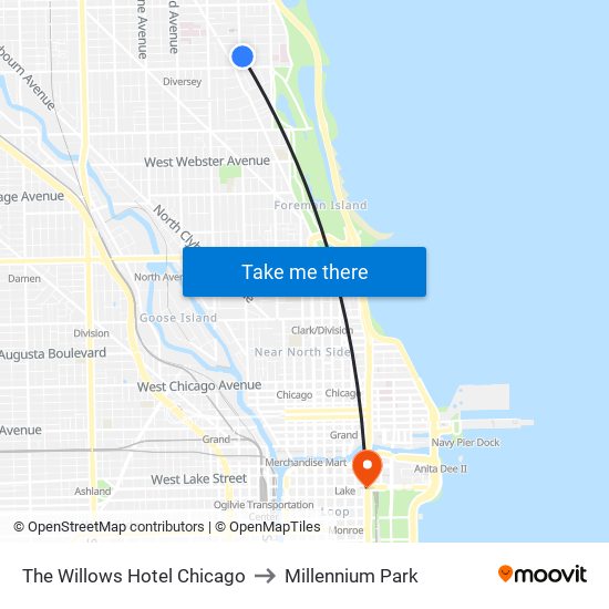 The Willows Hotel Chicago to Millennium Park map