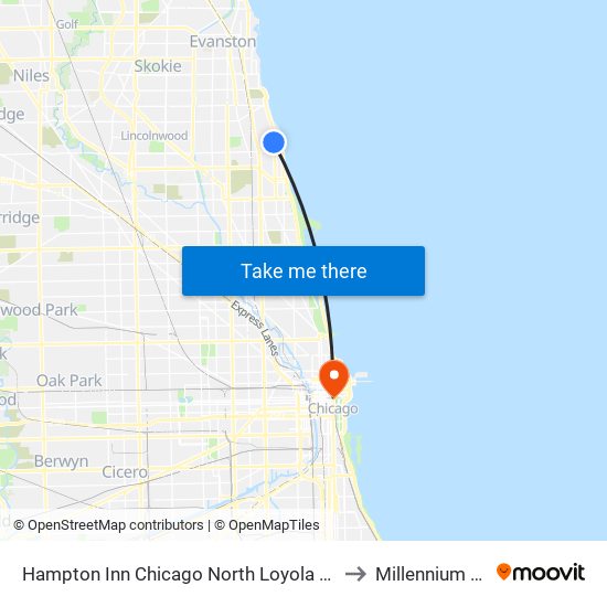 Hampton Inn Chicago North Loyola Station Il to Millennium Park map