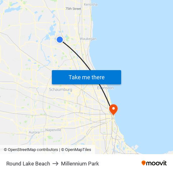 Round Lake Beach to Millennium Park map