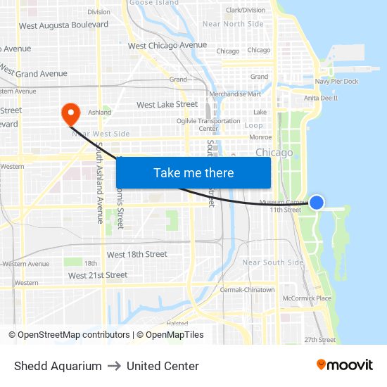 Shedd Aquarium to United Center map
