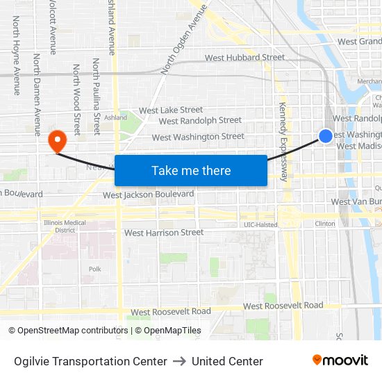 Ogilvie Transportation Center to United Center map