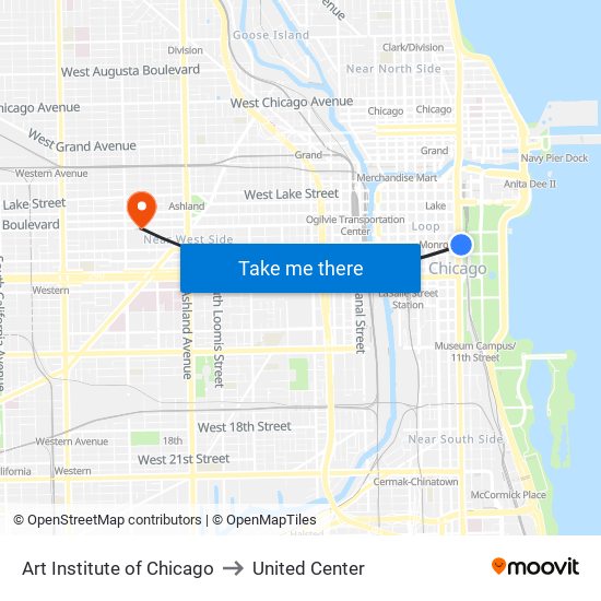 Art Institute of Chicago to United Center map