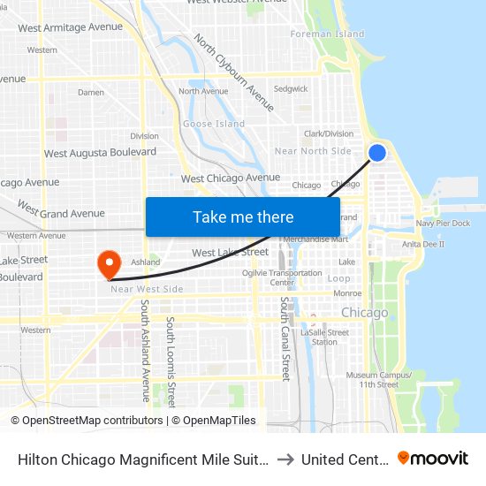 Hilton Chicago Magnificent Mile Suites to United Center map