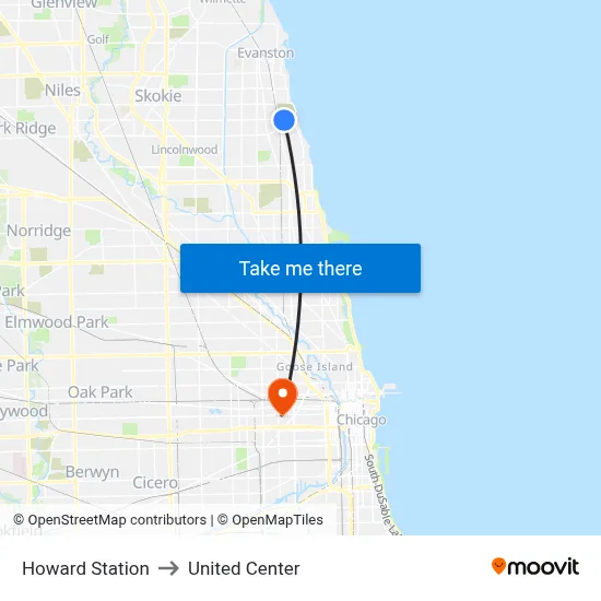 Howard Station to United Center map